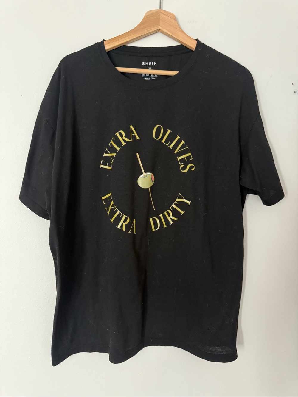 SHEIN Black Tee with Yellow Olive Graphic